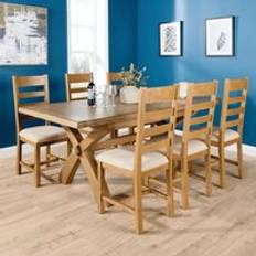 Brown - Oaks Dining Sets Home Source Extending Oak Table Beige Chairs Dining Set