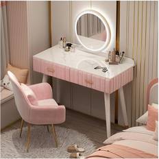 Rosa Sminkbord Mengli-2024 Makeup Vanity Desk Sminkunderdelsset Rosa Spegel 2 Lådor Sminkbord