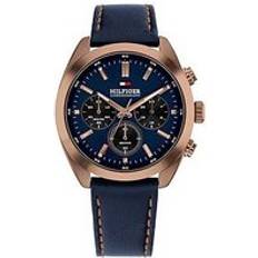 Tommy Hilfiger Men's Chronograph Leather Strap Watch Blue