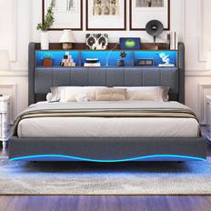 Ivy Bronx Upholstered Platform In Linen 160 x 200 cm Frame Bed