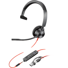 Headset adapter 3.5mm Poly Blackwire 3315 Monaural USB-C + 3.5mm Plug + USB-C/A Adapter Black