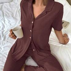 Unisex Pyjamas Shein Soft Skin-Friendly Cardigan Button Closure Pajama Set