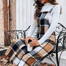 Checkered - Women Jumpsuits & Overalls Shein Autumn Winter British Plaid Suspender Pants - Winter