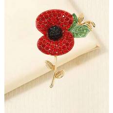 Shein WWII Memorial Day Red Crystal Poppy Flower Brooch - Unique Lapel Pin