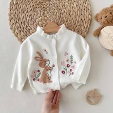 Florals Cardigans Children's Clothing Shein Newborn Baby Girl Floral Cartoon Ruffle Trim Knit - Long Sleeve