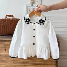 Florals Shirts Children's Clothing Shein Girls Peter Pan Collar Floral Print Button Down Shirt - Cute Sweet