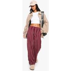 boohoo Petite Pinstripe Wide Leg Drawcord Waist Trousers - Red