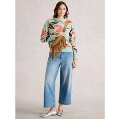 Florals - Women Jumpers White Stuff Leaves Print Polyester Blend Crew Neck Jumper - Green