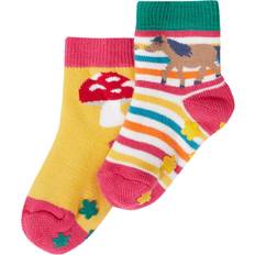Girls - Yellow Underwear Frugi Cotton Blend Grippy Socks Wild Woods Multipack - Yellow Pink