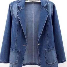 Denim Blazers Temu Denim Blazer Slim Fit Single Button - Coat