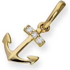 Yellow Charms & Pendants Jewellerybox 9ct Gold Clear Cz Crystal Anchor Charm