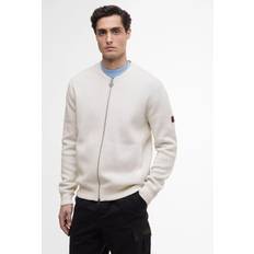 Men - White Cardigans Barbour International Patrick Bomber Zip Through Knitted Cardigan - White
