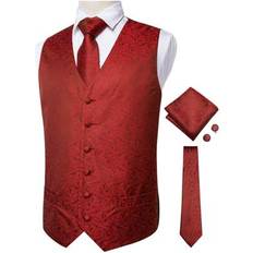 Paisley Outerwear Shein Plus Size Mens Waistcoat Vest Tie Pocket Set - Red