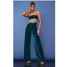 Sammet Jumpsuits & Overaller PrettyLittleThing Velvet Cut Out Diamante Tassel Strappy Jumpsuit - Emerald Green