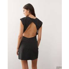Weekday Short Dresses Weekday Slash Neck Mini Dress Open Back - Dark Grey
