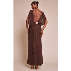 Boat Neck - Long Dresses PrettyLittleThing Boat Neck Back Cowl Trim Detail Maxi Dress - Chocolate