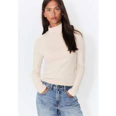 Stradivarius Beige Basis T-shirt Med Høj Hals - Hvid