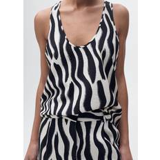 Satin Toppe Mango Zebraprint Strappy Top Vest Langærmede Bluser - Sort