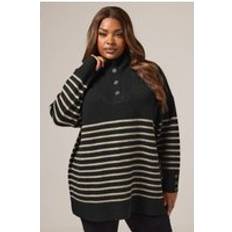 Stripes - Women Tops Yours Button Neck Striped Button Neck Jumper - Light Beige