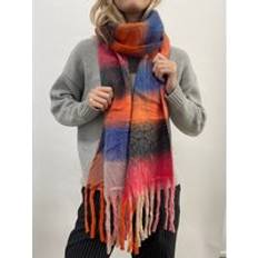 SVNX Soft Chunky Checked Scarf with Tassels - Blue Berry