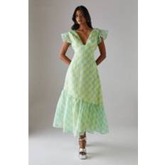 Midi Dresses - Sequins Warehouse Plunge Neck Frill Shoulder Midi Dress - Multi