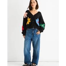 Florals - Women Cardigans Floral Knit Long Sleeves Cardigan - Black