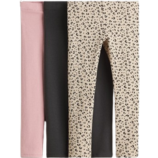 H&M Pige 3-Pak Leggings I Jersey Børstet Inderside - Rosa/Leopardmønstret