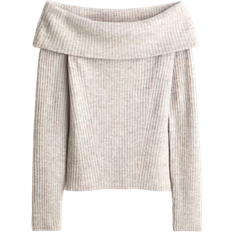 H&M Rib-Knit Off-the-Shoulder Top - Beige Marl