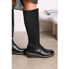 High Boots on sale Where's That From Livia Knee High Wedge Boot With Stitch Detail - Black