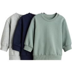 1-3M Sweatshirts Children's Clothing H&M Cotton Sweatshirts 3-pack - Dusty Green/Dark Blue (1088057017)