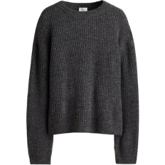 H&M Dame Mørkegråmeleret Ribstrikket Trøje