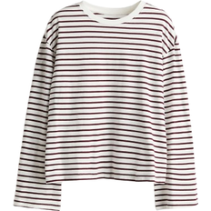 Randiga Tröjor H&M Dam Långärmad Bomullströja - Mörkröd/Randig