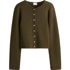 H&M Rib-Knit Cotton Cardigan - Dark Khaki Green