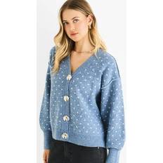 Blue Cardigans Denim Spot Print Button Cardigan Look Jumper - Blue