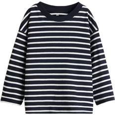 H&M Long Sleeved Cotton T-shirt - Navy Blue/White Striped (1285700003)
