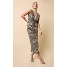 Silver Dresses Little Mistress Sequin Knot Detail Midaxi Dress - Silver