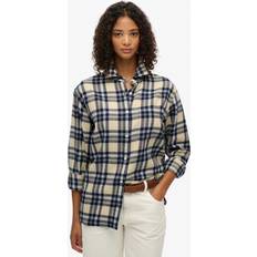 Superdry Women Shirts Superdry Check Flannel Boyfriend Shirt - Cream/Navy