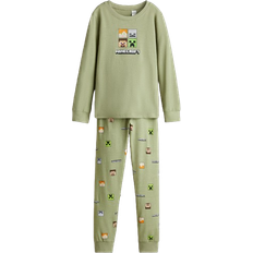 152 Nattplagg H&M Printed Cotton Jersey Pyjamas - Dusty Green/Minecraft (1232761035)