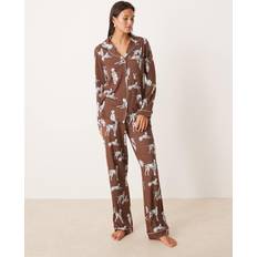 Brown Pyjamas Chelsea Peers Exclusive Dalmation Long Sleeve Revere Trouser Pyjama Set - Brown