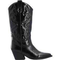 Dame - Lynlås Høje støvler Bianco Biajody Western Boot Faux Leather Cowboy Biker - Black