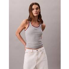 Calvin Klein Grey Tank Tops Calvin Klein Contrast Trim Ribbed Logo Graphic Tank Top