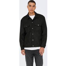Kunstlæder Overtøj Only & Sons Sort Trucker Jakke Imiteret Ruskind NEW