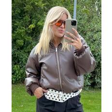 Kunstlæder Tøj Pieces Pclara Padded Coated Bomber Jacket - Mørkebrun