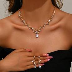 Crystal - Women Jewellery Sets Shein Alloy Rhinestone Wedding Necklace Earrings - Jewelry Banquet