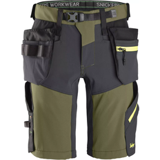 Snickers Workwear 6140 FlexiWork Softshell Stretch Shorts+ Holster Pockets - Khaki Green/Steel Grey