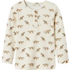 Knapper Overdele Lil'Atelier Bluse Lavo Eno Slim Ls Top - Mørkebeige/Uldhvid
