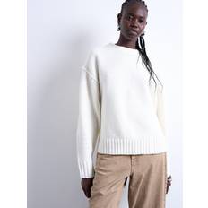 Tssally LS Pullover Dam Stickade Tröja - Vit