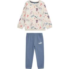 Beige - Drenge Tracksuits Puma Minicats Crew Set Toddlers Alpine Snow - Safir/Lys Rød/Hvid