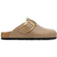 Beige - Women Clogs Birkenstock Big Buckle Shearling Clogs - Beige