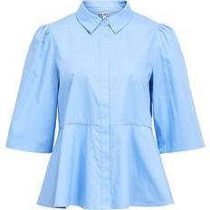 Cropped Skjorter Object Peplum Skjorte Bluse - Blå